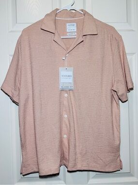 Cactus Man Ricky Singh Textured Relaxed Button-Down Shirt - Blush Pink NEW